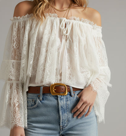 Stitched Clean Leather Belt with Asymmetrical Buckle