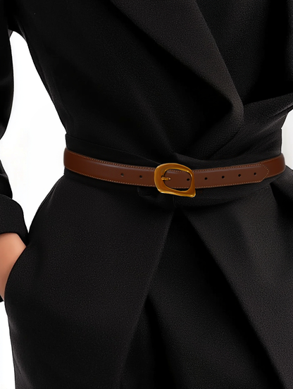 Stitched Clean Leather Belt with Asymmetrical Buckle - Ships October 27th