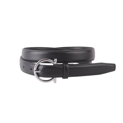 Stitched Belt with Silver Omega Buckle
