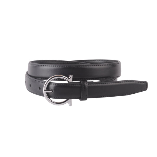 Stitched Belt with Silver Omega Buckle