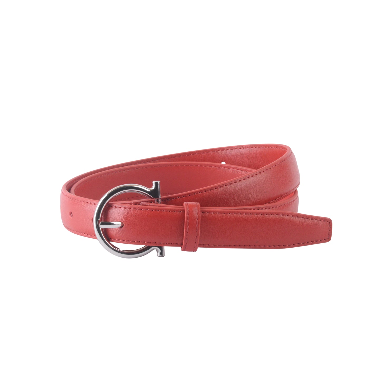Stitched Belt with Silver Omega Buckle