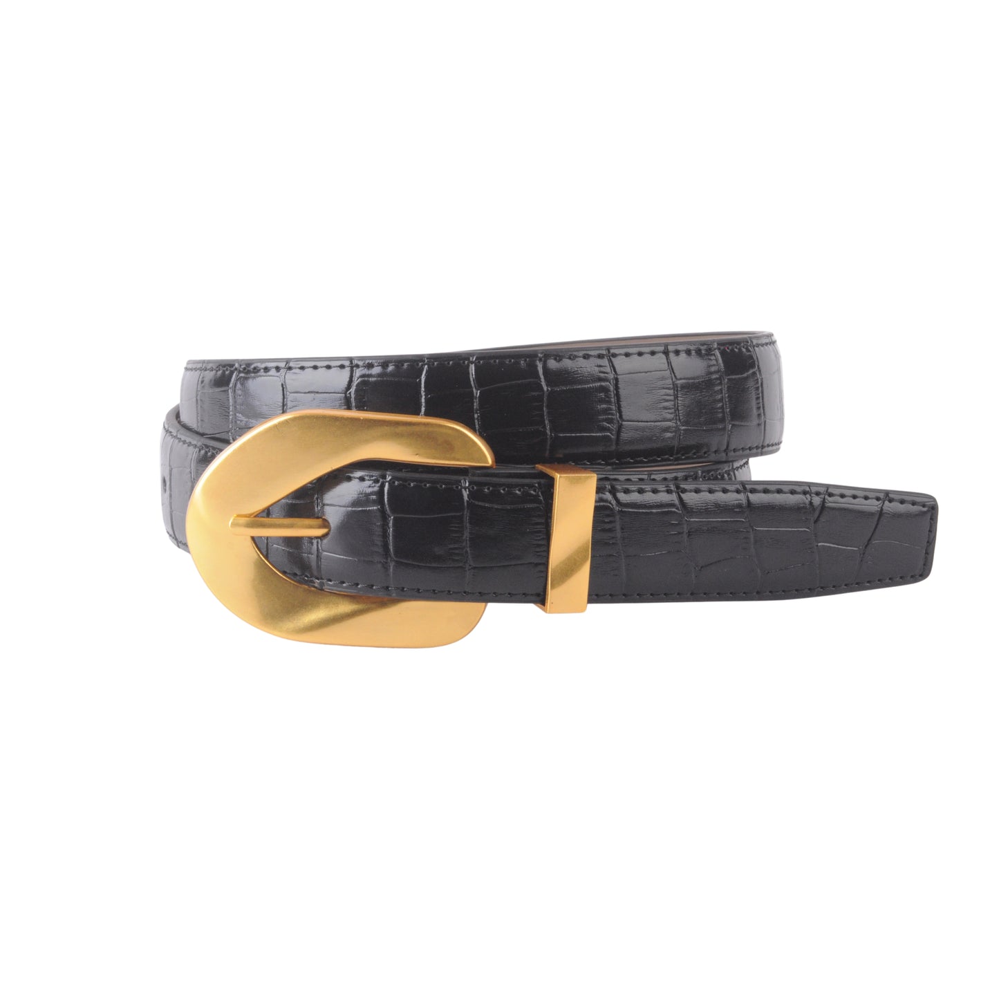 Opulent Croco Belt with Gold Buckle