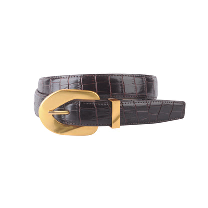 Opulent Croco Belt with Gold Buckle