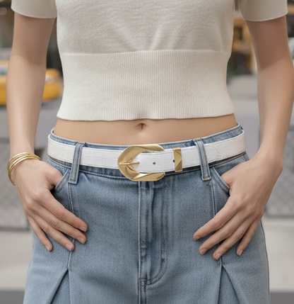 Opulent Croco Belt with Gold Buckle