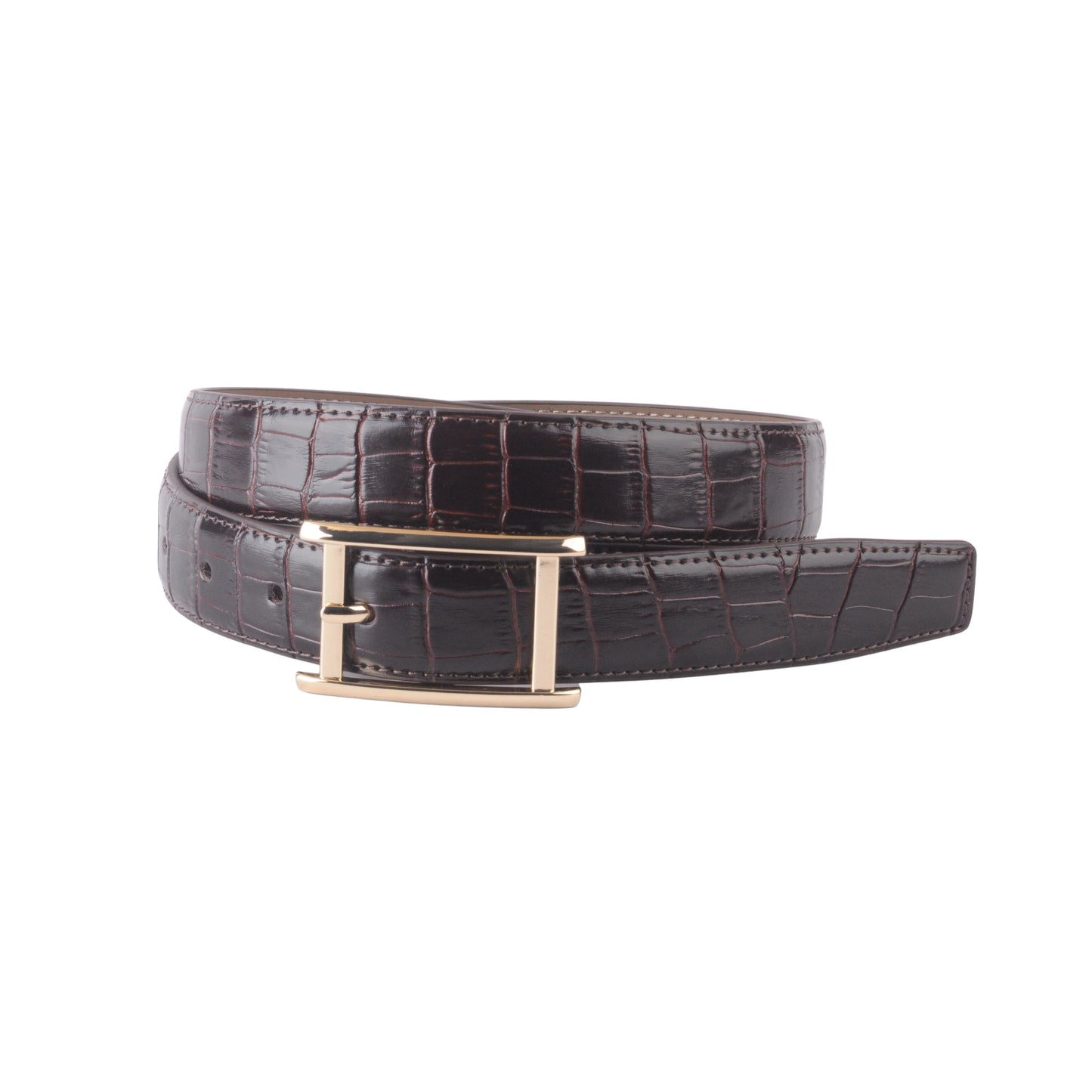 Stitched Croco Belt with Classic Gold Buckle