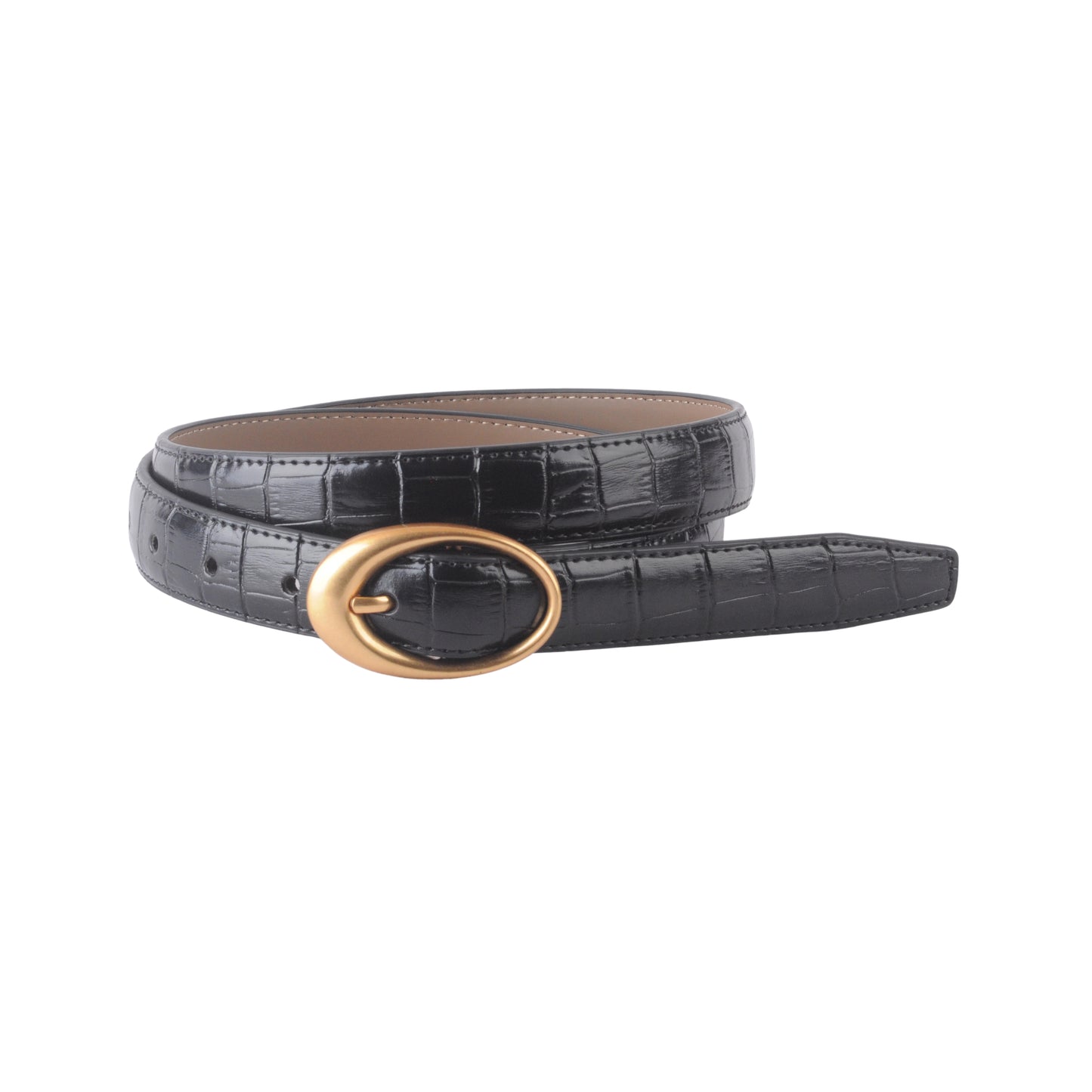 Croco Clean Stitched Belt with Oval Buckle - Ships October 27th