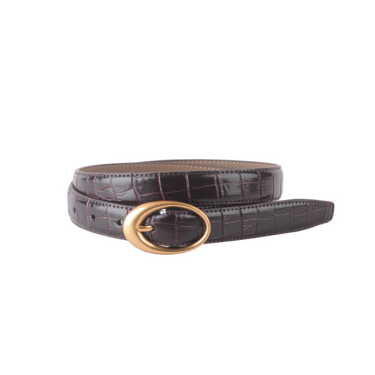 Croco Clean Stitched Belt with Oval Buckle - Ships October 27th
