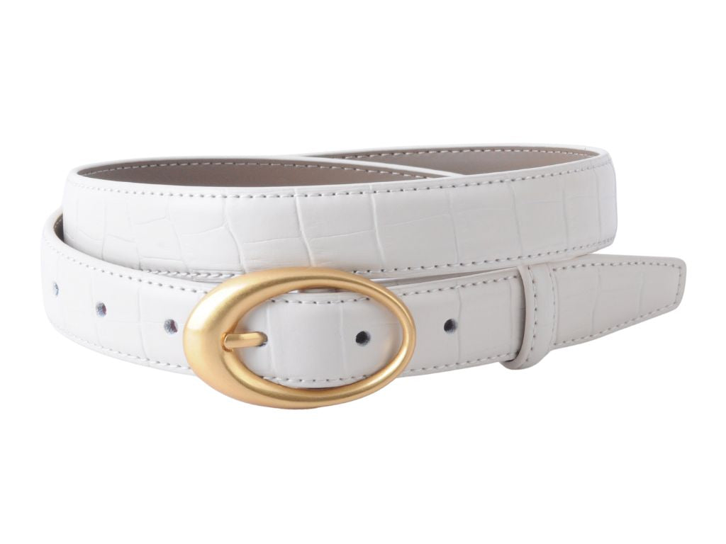 Croco Clean Stitched Belt with Oval Buckle