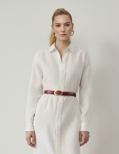 Croco Clean Stitched Belt with Oval Buckle - Ships December 22nd