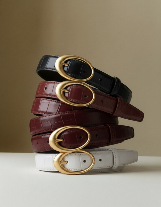 Croco Clean Stitched Belt with Oval Buckle