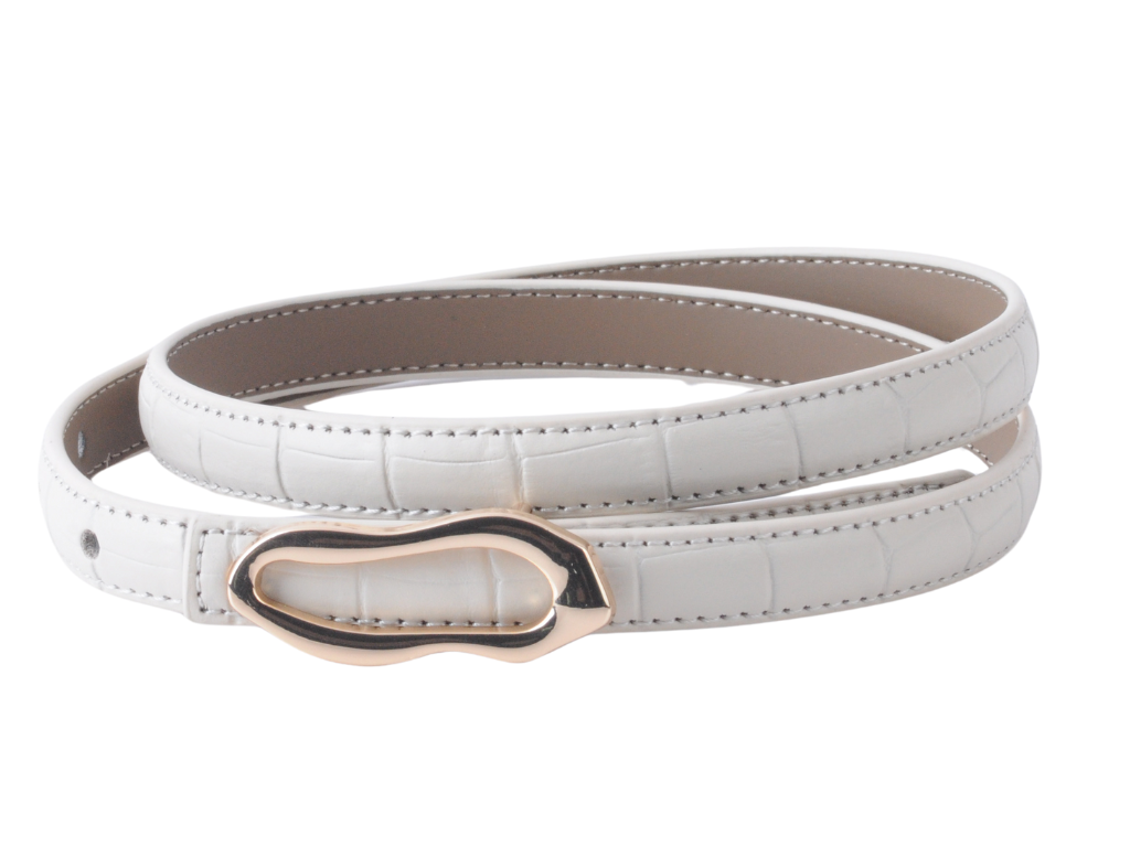 Skinny Croco Belt with Thin Asymmetrical Buckle