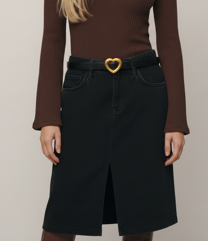 Stitched Clean Leather Belt with Heart Buckle