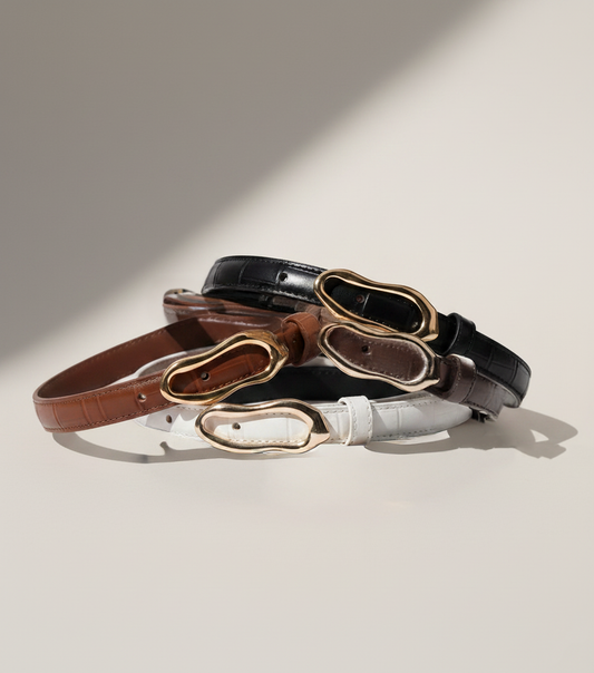 Skinny Croco Belt with Thin Asymmetrical Buckle