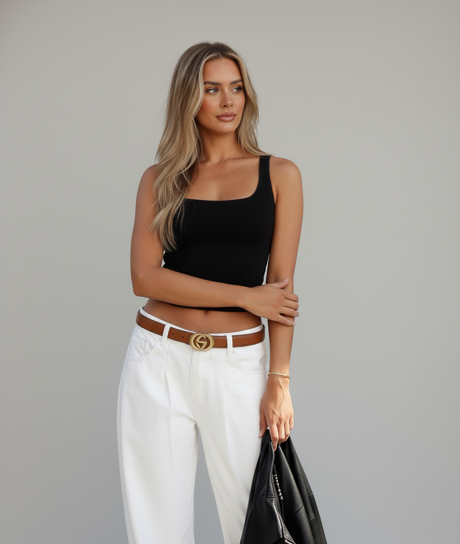 Stitched Clean Belt with Interlocking Buckle