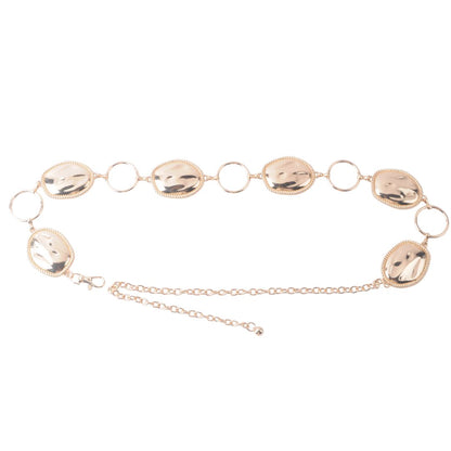 Brushed Gold Pebble Chain Belt with Circle Links