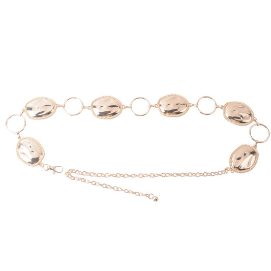 Brushed Gold Pebble Chain Belt with Circle Links