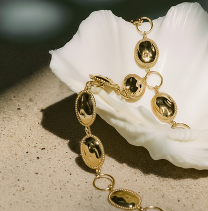 Brushed Gold Pebble Chain Belt with Circle Links