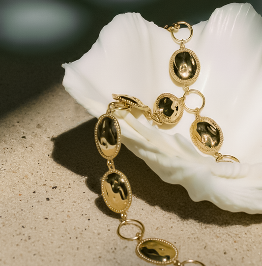 Brushed Gold Pebble Chain Belt with Circle Links