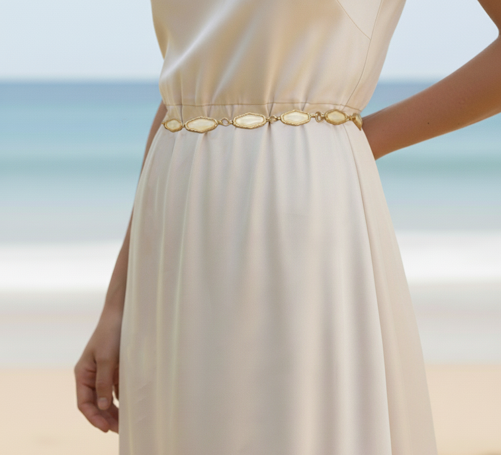 Gold Accented Pearl Princess Chain Belt