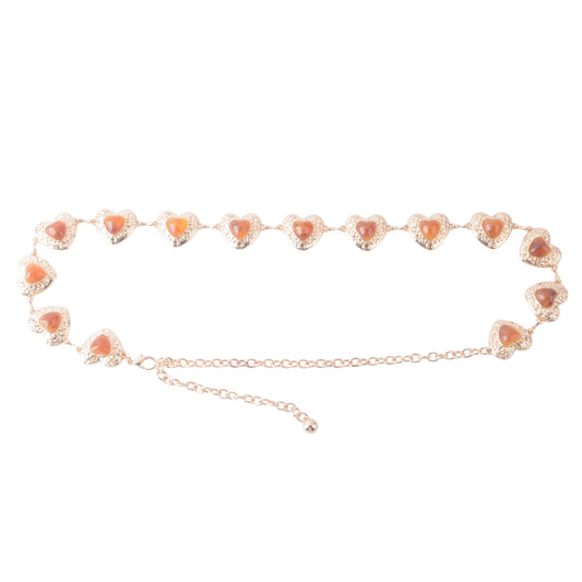 Metallic Heart Amber Stone Chain Belt