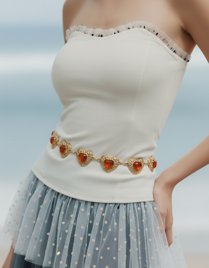 Metallic Heart Amber Stone Chain Belt