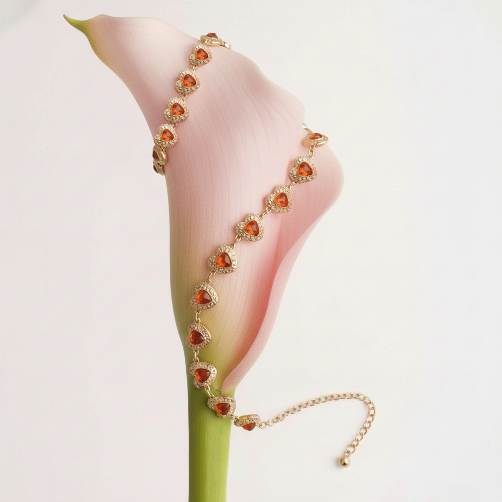 Metallic Heart Amber Stone Chain Belt