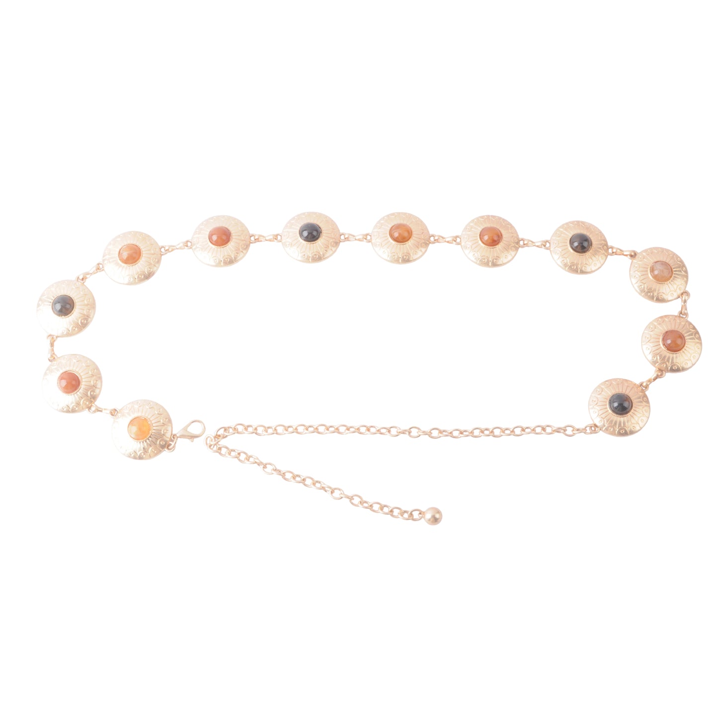 Gold Chain Belt with Multicolor Gemstone Cabochons