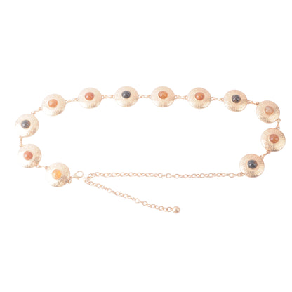 Gold Chain Belt with Multicolor Gemstone Cabochons