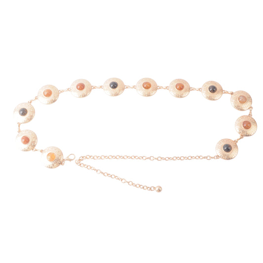 Gold Chain Belt with Multicolor Gemstone Cabochons