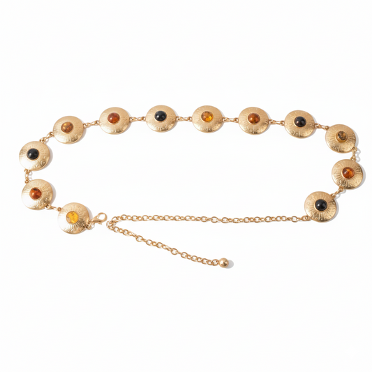 Gold Chain Belt with Multicolor Gemstone Cabochons