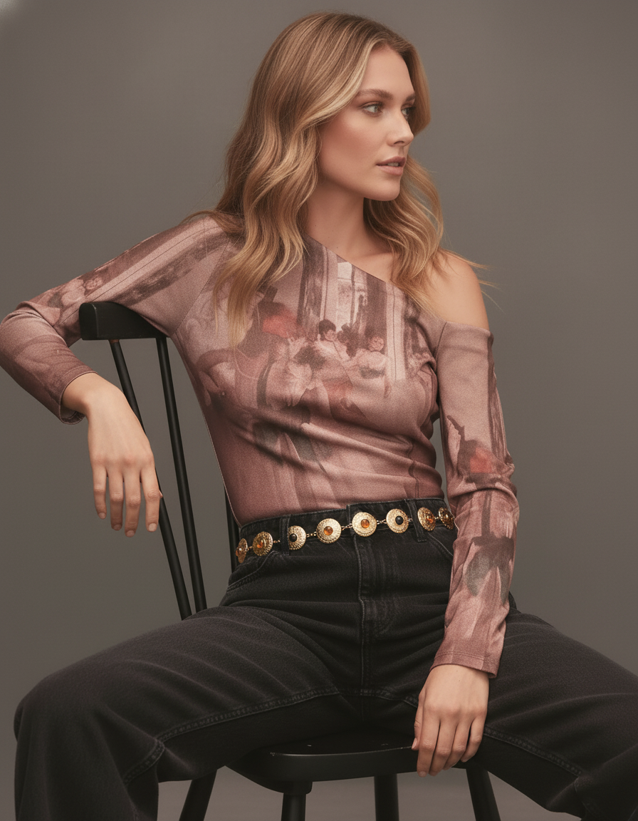 Gold Chain Belt with Multicolor Gemstone Cabochons