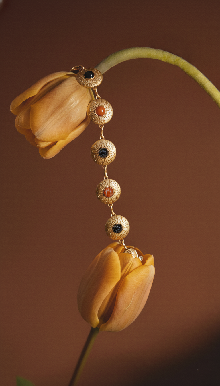 Gold Chain Belt with Multicolor Gemstone Cabochons