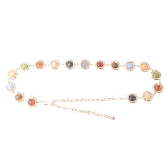 Candy Crystal Multicolor Gold Chain Belt