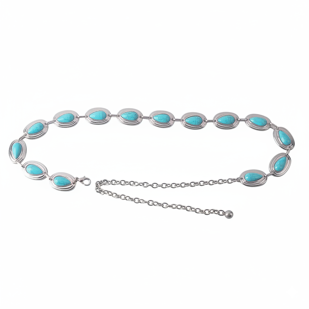 Turquoise Teardrop Stone Chain Belt