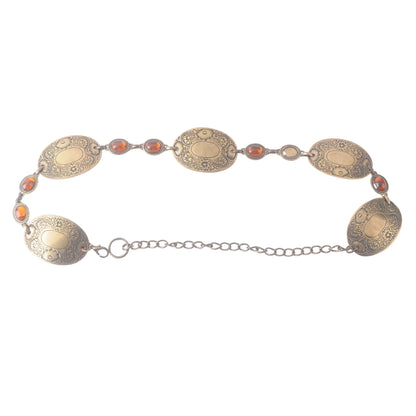 Antique Brass Medallion Belt with Amber Accents