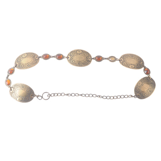 Antique Brass Medallion Belt with Amber Accents