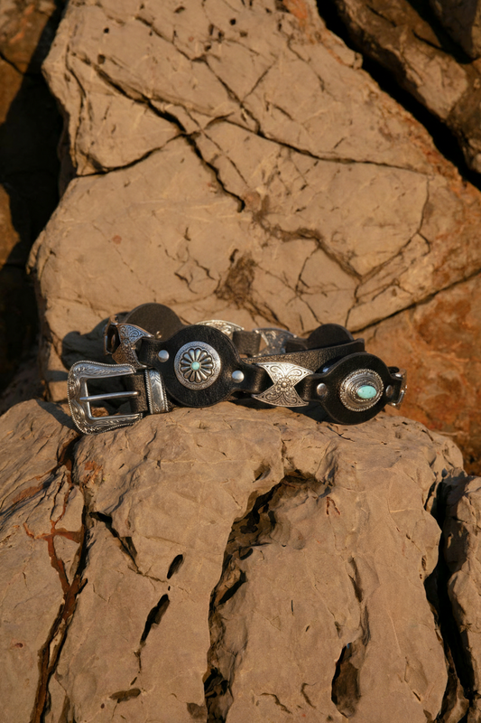 Silver Concho Leather Belt with Western Buckle