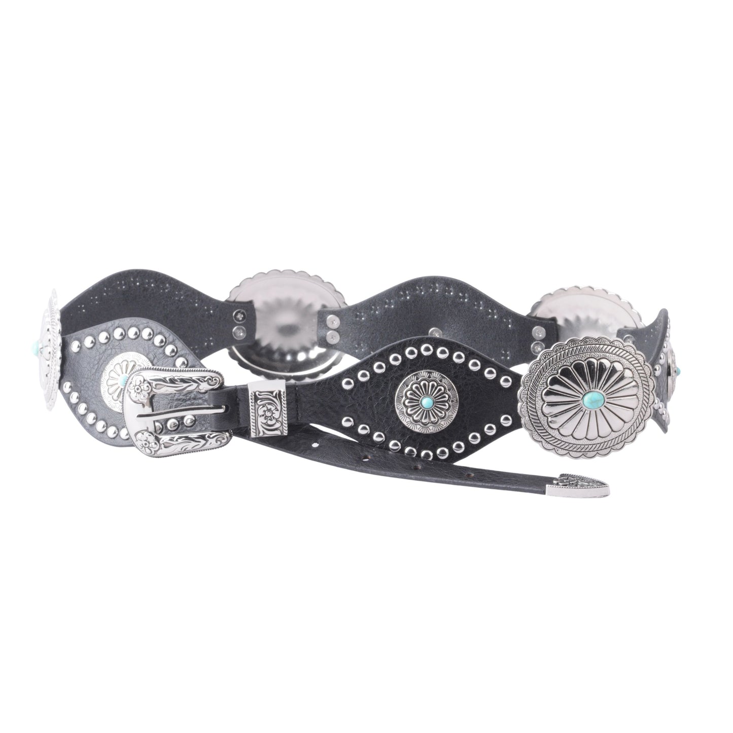 Maximalist Silver Concho Western Buckle Leather Belt