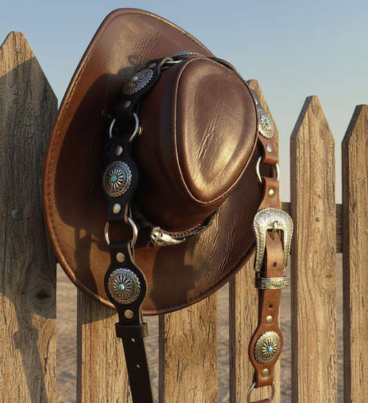 Thin Leather Metal Concho Belt with Western Buckle