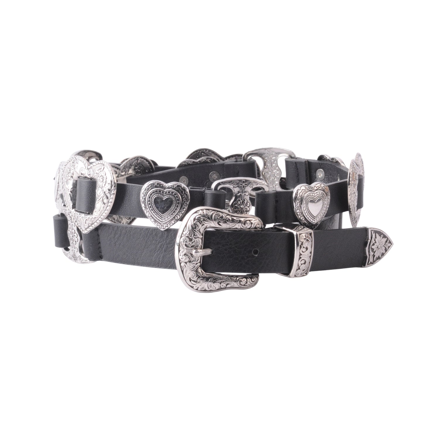 Grunge Silver Heart Concho Leather Belt
