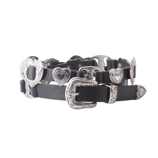 Grunge Silver Heart Concho Leather Belt