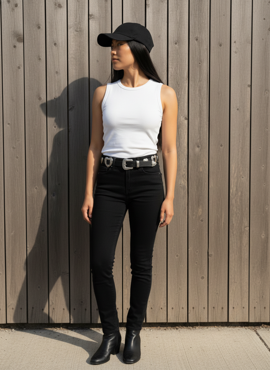 Grunge Silver Heart Concho Leather Belt