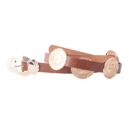 Shiny Gold Concho Leather Belt