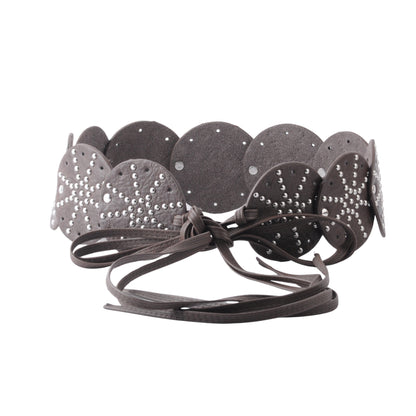 Studded Tie-On Western Disc Leather Belt