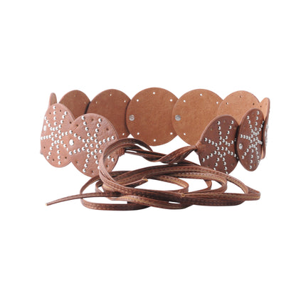 Studded Tie-On Western Disc Leather Belt
