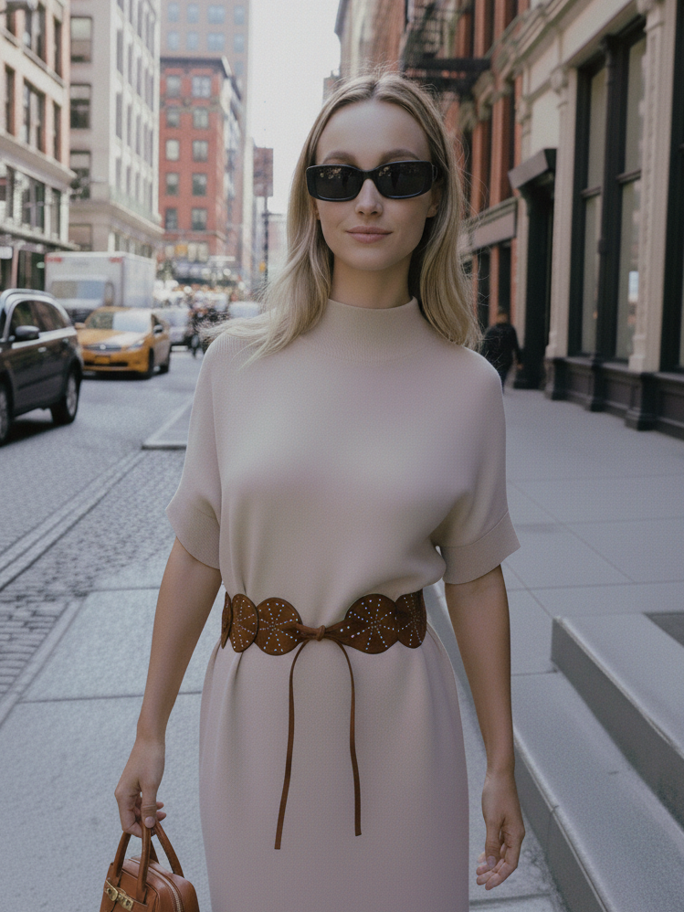 Studded Tie-On Western Disc Leather Belt