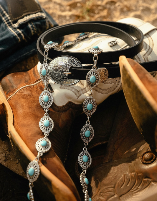 Two-Piece Set: Black Western + Silver Concho
