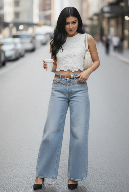 Two-Piece Set: Hammered Gold Chain Belt + Skinny Basic