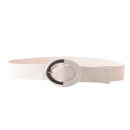 Shiny Two Toned Buckle Raffia Stretch Belt