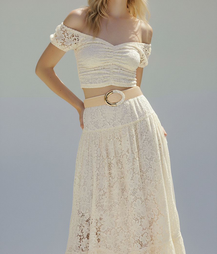 Shiny Two Toned Buckle Raffia Stretch Belt